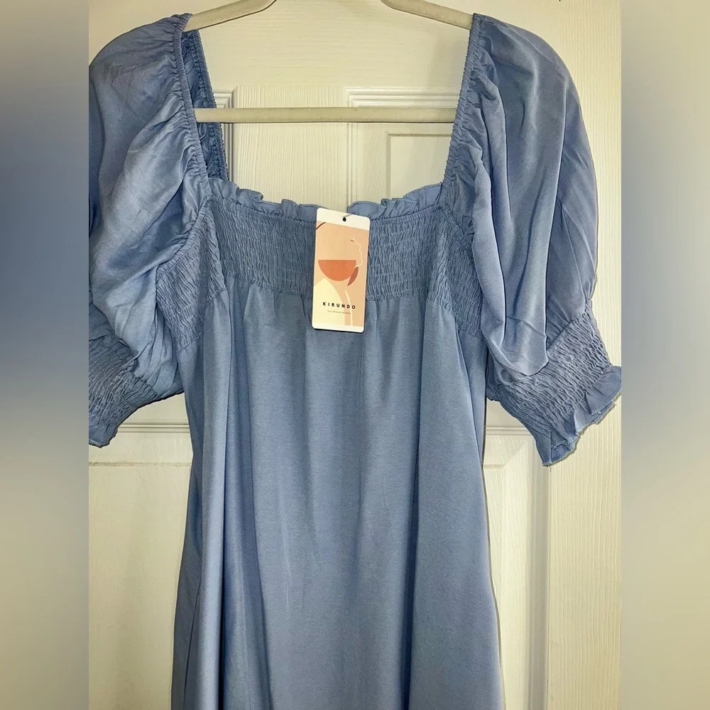 Light Blue Smocked Maxi Dress with Pockets - Picture 8 of 8